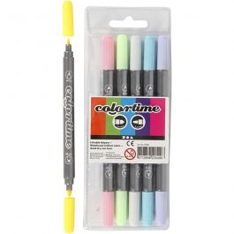 Colortime Dubbeltusch, spets 2,3+3,6 mm, pastellfärger, 6 st./ 1 förp. [HOB-37991]