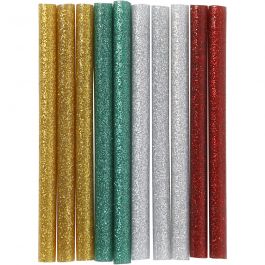 Limstänger Mini, L: 10 cm, Dia. 7 mm, glitter, guld, grön, röd, silver, 10 st./ 1 förp. [HOB-39137]