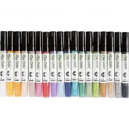 Plus Color Tusch, L: 14,5 cm, spets 1-2 mm, mixade färger, 5,5 ml, 18 st./ 1 förp. [HOB-39893]