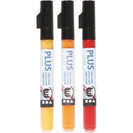 Plus Color Tusch, L: 14,5 cm, spets 1-2 mm, mixade färger, 5,5 ml, 3 st./ 1 förp. [HOB-39894]