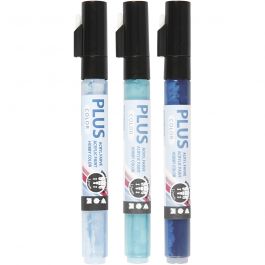 Plus Color Tusch, L: 14,5 cm, spets 1-2 mm, himmelsblå, marinblå, turkos, 5,5 ml, 3 st./ 1 förp. [HOB-39896]