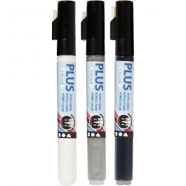 Plus Color Tusch, L: 14,5 cm, spets 1-2 mm, svart, råvit, rain grey, 5,5 ml, 3 st./ 1 förp. [HOB-39898]