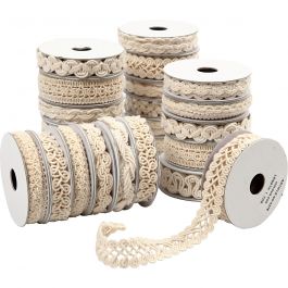 Dekorationsband, B: 6-18 mm, cream, 56x0.90 m/ 1 förp. [HOB-41053]
