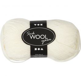 Strumpgarn, L: 200 M, råvit, 50 g/ 1 nystan [HOB-41311]