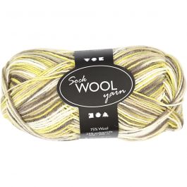Strumpgarn, L: 200 M, grön, gul, 50 g/ 1 nystan [HOB-41319]