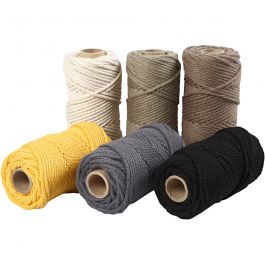 Makramégarn, L: 55 M, Dia. 4 mm, mixade färger, 6x330 g/ 1 förp. [HOB-414756]