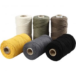 Makramégarn, L: 198 M, Dia. 2 mm, mixade färger, 6x330 g/ 1 förp. [HOB-414766]