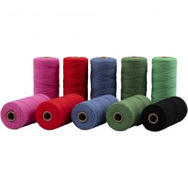 Makramésnöre, L: 315 M, tjocklek 1 mm, Tunn kvalitet 12/12, starka färger, 10x220 g/ 1 förp. [HOB-41525]