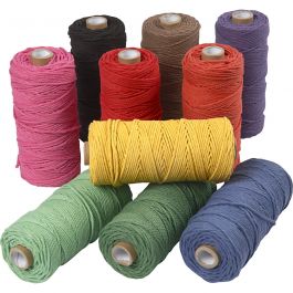 Makramésnöre, L: 100 M, tjocklek 2 mm, Tunn kvalitet 12/36, starka färger, 10x225 g/ 1 förp. [HOB-41555]