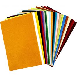 Hobbyfilt, ark 20x30 cm, tjocklek 1,5 mm, 180-200 g, mixade färger, 24 mix. ark/ 1 förp. [HOB-45297]