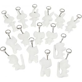 Textilfigurer med nyckelring, stl. 6-10 cm, vit, 15 st./ 1 förp. [HOB-49514]