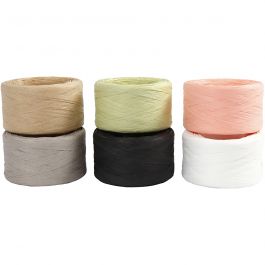 Raffia Pappersgarn, B: 7-8 mm, mixade färger, 6x100 m/ 1 förp. [HOB-503299]