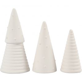 Julgranar, H: 10+12+15 cm, Dia. 5+6+7 cm, vit, 3 st./ 1 förp. [HOB-50493]