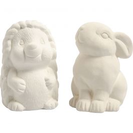 Spardjur, igelkott och hare, H: 10 cm, vit, 2 st./ 1 förp. [HOB-50571]
