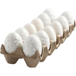 Ägg, präglat mönster, H: 6 cm, vit, 12 st./ 1 förp. [HOB-51026]