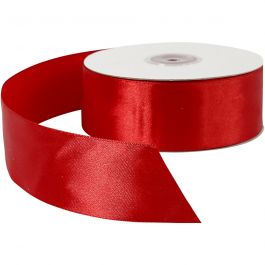 Satinband, B: 38 mm, röd, 50 m/ 1 rl. [HOB-51373]