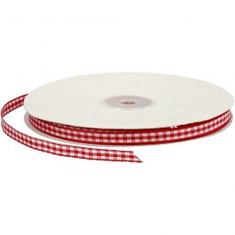Rutigt band, B: 6 mm, röd/vit, 50 m/ 1 rl. [HOB-51385]