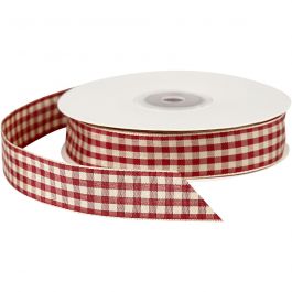 Rutigt band, B: 20 mm, gml. röd/vit, 25 m/ 1 rl. [HOB-51389]