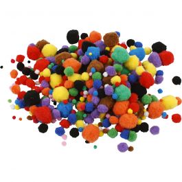 Pompoms, Dia. 5-40 mm, mixade färger, 42 g/ 1 förp. [HOB-518900]