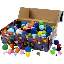 Pompoms, Dia. 5-40 mm, mixade färger, 200 g/ 1 förp. [HOB-51890]