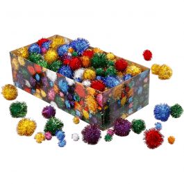 Pompomer, Dia. 15-40 mm, glitter, starka färger, 400 g/ 1 förp. [HOB-51892]