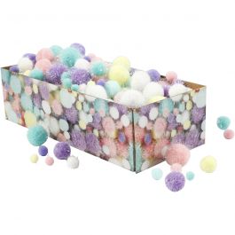 Pompoms, Dia. 15-40 mm, glitter, pastellfärger, 400 g/ 1 förp. [HOB-51895]