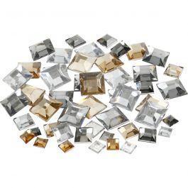 Rhinestones, Fyrkantiga, stl. 6+9+12 mm, gyllen olja, 360 st./ 1 förp. [HOB-52185]