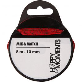 Satinband med tryck, B: 10 mm, röd, 8 m/ 1 rl. [HOB-524603]