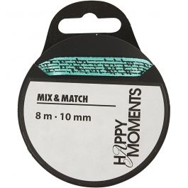 Satinband med tryck, B: 10 mm, ljusturkos, 8 m/ 1 rl. [HOB-524608]