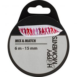 Satinband med tryck, B: 15 mm, ljusröd, 6 m/ 1 rl. [HOB-525009]