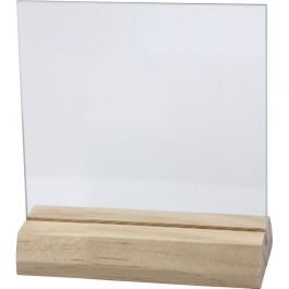 Glasplatta med träfot, stl. 7,5x7,5 cm, tjocklek 28 mm, 10 set/ 1 förp. [HOB-55848]
