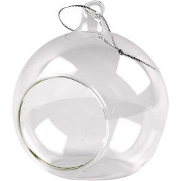 Glaskula med hål, Dia. 8 cm, 6 st./ 1 förp. [HOB-55950]