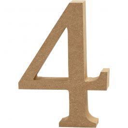 Träsiffra, 4, H: 8 cm, tjocklek 1,5 cm, 1 st. [HOB-56395]