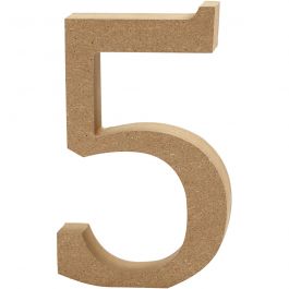 Träsiffra, 5, H: 8 cm, tjocklek 1,5 cm, 1 st. [HOB-56396]