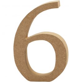 Träsiffra, 6, H: 8 cm, tjocklek 1,5 cm, 1 st. [HOB-56397]
