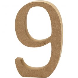 Träsiffra, 9, H: 8 cm, tjocklek 1,5 cm, 1 st. [HOB-56400]
