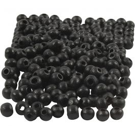 Träpärlor, Dia. 5 mm, Hålstl. 1,5 mm, svart, 6 g/ 1 förp. [HOB-570395]
