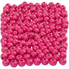 Träpärlor, Dia. 5 mm, Hålstl. 1,5 mm, rosa, 150 st., 6 g/ 1 förp. [HOB-570396]