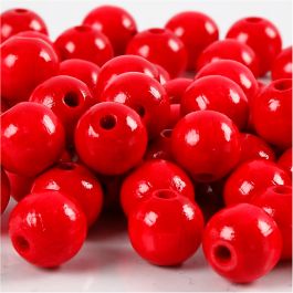 Träpärlor, Dia. 10 mm, Hålstl. 3 mm, röd, 20 g/ 1 förp. [HOB-570594]