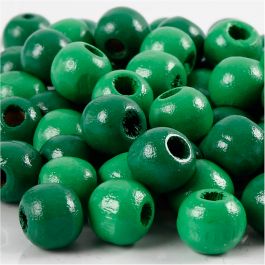 Träpärlor, Dia. 10 mm, Hålstl. 3 mm, grön, 20 g/ 1 förp. [HOB-570597]