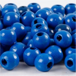 Träpärlor, Dia. 10 mm, Hålstl. 3 mm, blå, 20 g/ 1 förp. [HOB-570598]