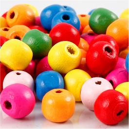 Träpärlor, Dia. 10 mm, Hålstl. 2,5-3 mm, mixade färger, 22 g/ 1 förp. [HOB-571231]