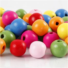 Träpärlor, Dia. 12 mm, Hålstl. 2,5-3 mm, mixade färger, 500 g/ 1 påse [HOB-57124]
