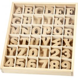 Bokstäver och träsiffror, H: 4 cm, tjocklek 2,5 mm, 288 st./ 1 förp. [HOB-57408]