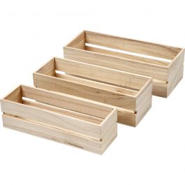 Trälådor, H: 6,5+7+7,5 cm, L: 22+23,5+25 cm, B: 7+8,5+10 cm, 3 st./ 1 set [HOB-57695]