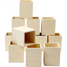 Pencil Holder, H: 9.5 cm, size 7.5x7.5 cm, plywood, 12pcs [HOB-57775]