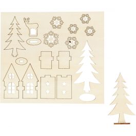 Sätt-ihop-själv träfigurer, hus, trä, rådjur, L: 15,5 cm, B: 17 cm, tjocklek 3 mm, 1 förp. [HOB-57888]