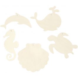 Hängande havsdjur, Sjöhäst, sköldpadda, delfin, mussla och val, H: 5-10 cm, B: 5-10 cm, Hålstl. 3 mm, tjocklek 2 mm, 5 st./ 1 förp. [HOB-57972]