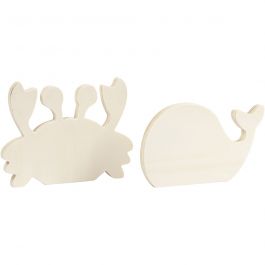 Havsdjur, Krabba och val, H: 9,5-12 cm, B: 16 cm, tjocklek 1,2 cm, 2 st./ 1 förp. [HOB-57975]
