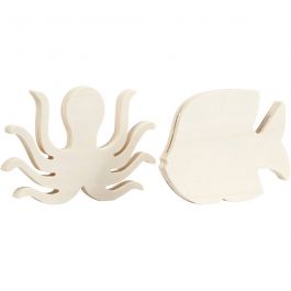 Havsdjur, Bläckfisk och fisk, H: 11 cm, B: 16 cm, tjocklek 1,2 cm, 2 st./ 1 förp. [HOB-57976]